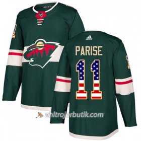 Män Ishockey Minnesota Wild Tröja Zach Parise 11 Adidas 2017-2018 Grön USA Flag Fashion Authentic